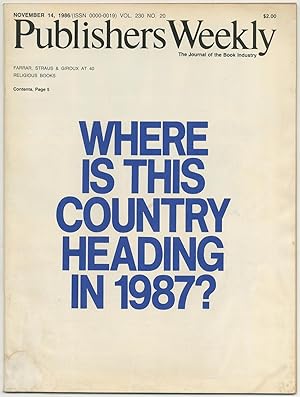 Bild des Verkufers fr Publishers Weekly: November 14, 1986, Vol. 230, No. 20 zum Verkauf von Between the Covers-Rare Books, Inc. ABAA