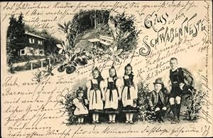 Ansichtskarte / Postkarte Gruß aus dem Schwabenneste, Kinder in schwäbischen Trachten