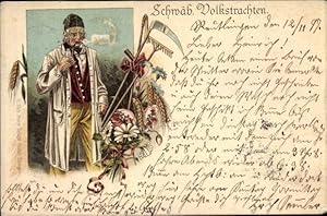 Litho Schwäbische Volkstrachten, Schwabe mit Pfeife