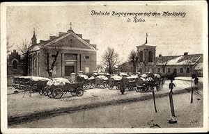 Ansichtskarte / Postkarte Kolno Podlachien Polen, Deutsche Bagagenwagen auf dem Marktplatz, Schne...