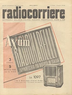 RADIOCORRIERE. Settimanale dell'Ente Italiano Audizioni Radiofoniche. Anno XIII. N. 44. 31 ottobr...