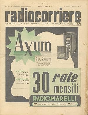 RADIOCORRIERE. Settimanale dell'Ente Italiano Audizioni Radiofoniche. Anno XIV. N. 5. 30 gennaio ...