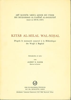 Bild des Verkufers fr Kitab al-Milal wa l-Nihal: D'apres le manuscrit conserve a la Bibliotheque des Waqfs a Badgad zum Verkauf von Eureka Books