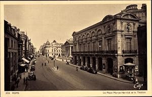 Ansichtskarte / Postkarte Reims Marne, La Place Myron Herrick et le Theatre