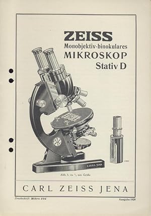 Zeiss Monobjektiv-binokulares Mikroskop Stativ D. Zeiss-Druckschrift Mikro 404.