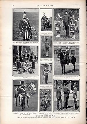 Bild des Verkufers fr PRINT: "England Goes to War: Types of British Troops Ordered to the Front" .photoengravings from Collier's Weekly; November 11, 1899 zum Verkauf von Dorley House Books, Inc.