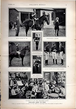 Bild des Verkufers fr PRINT: "England Goes to War: Types of British Troops Ordered to the Front" .photoengravings from Collier's Weekly; November 11, 1899 zum Verkauf von Dorley House Books, Inc.