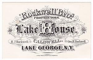 Bild des Verkufers fr Rockwell Bros. Proprietors. Lake House, Lake George, New York. [1860s-1870s trade card] zum Verkauf von Ian Brabner, Rare Americana (ABAA)