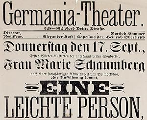 Germania-Theater. 528-532 Nord Dritte Strasse.Donnerstag den 17. Sept.Eine Leichte Person.