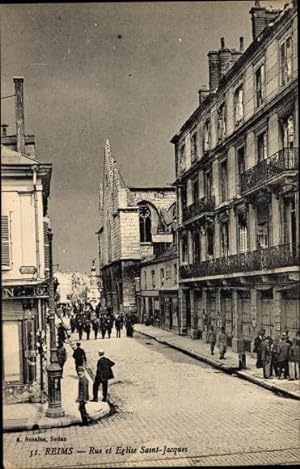 Ansichtskarte / Postkarte Reims Marne, Rue et Eglise Saint Jacques