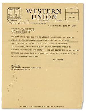 Original Telegraph Message July 27, 1939, to Herman Seide