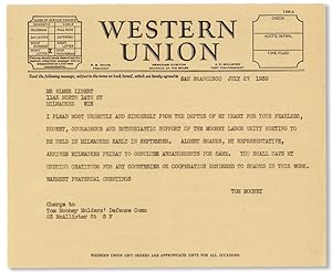 Original Telegraph Message July 27, 1939, to Elmore Libert