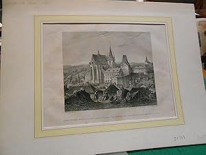 Imagen del vendedor de Schlan, (Slany). Das alte Prager Thor und die Stadtkirche zu Schlan. Sara Prazska Brana a Hlavni Chram V Slanem. Teilansicht der Stadt in Mittelbhmen Bhmen. Original- Stahlstich von 1865, gestochen von A. Fesca, aus der Kunstanstalt von C. F. Merkel in Leipzig, nach Wilhelm Kandler. Herausgegeben von der Verlagsbuchhandlung Kober & Markgraf in Prag. a la venta por Galerie  Antiquariat Schlegl