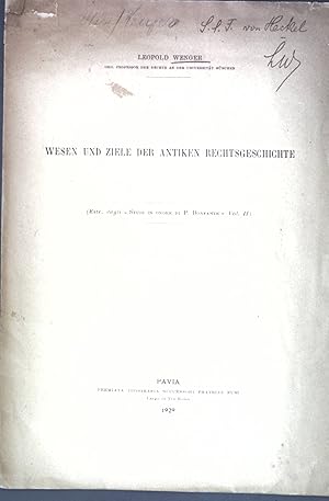 Imagen del vendedor de Wesen und Ziele der antiken Rechtsgeschichte; a la venta por books4less (Versandantiquariat Petra Gros GmbH & Co. KG)