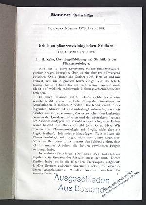 Bild des Verkufers fr Kritik an pflanzensoziologischen Kritikern; Aus: Botaniska Notiser; zum Verkauf von books4less (Versandantiquariat Petra Gros GmbH & Co. KG)