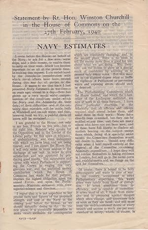Navy Estimates: Statement by Rt. Hon. Winston Churchill in the House of Commons on the 27th Febru...
