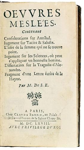 Image du vendeur pour Oeuvres mesles. [Premire -] Seconde partie. mis en vente par Blackwell's Rare Books ABA ILAB BA