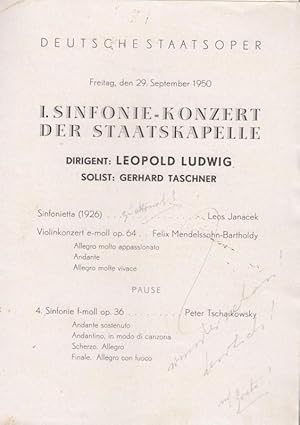 Seller image for 1. Sinfonie - Konzert der Staatskapelle. Dirigent: Ludwig, Leopold. Solist: Taschner, Gerhard. for sale by Antiquariat Carl Wegner