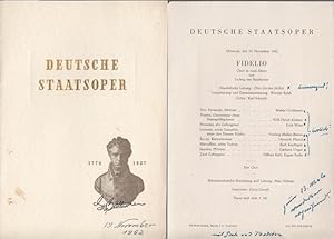 Bild des Verkufers fr Fidelio. Oper. Spielzeit 1952 / 1953. Musikalische Leitung: Gerdes, Otto. - Inszenierung / Gesamtausstattung: Kelch, Werner. Chre: Schmidt, Karl. Mit Gromann, Walter / Heyer - Krmer, Willi / Witte, Erich / Mller - Btow, Hedwig / Pflanzl, Heinrich / Keplinger, Ruth u.a. zum Verkauf von Antiquariat Carl Wegner