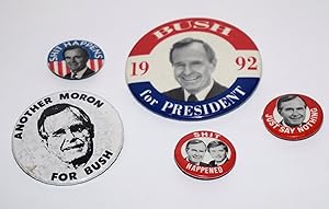 Seller image for Five unduplicated metal lapel political buttons, one urging Bush upon us in '92 [with] four discouraging that prospect for sale by Bolerium Books Inc.