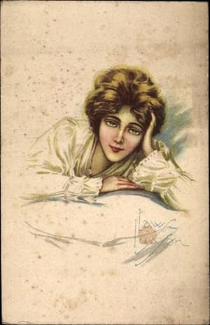 Künstler Ansichtskarte / Postkarte Laws Ludson, Dame in weißer Bluse, Portrait