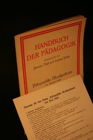 Bild des Verkufers fr Sonderdruck: "Pdagogische Menschenkunde". Separate printing from Pallat and Nohl, Handbuch der Pdagogik zum Verkauf von Steven Wolfe Books