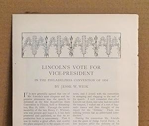 Bild des Verkufers fr Lincoln's Vote For Vice-President In The Philadelphia Convention Of 1856 zum Verkauf von Legacy Books II