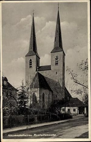 Bild des Verkufers fr Ansichtskarte / Postkarte Neuendettelsau in Mittelfranken, Anstaltskirche, Auenansicht, Zwei Trme zum Verkauf von akpool GmbH