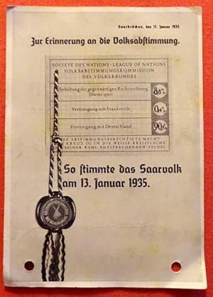 Ansichtskarte AK Saarbrücken, den 15. Januar 1935. Zur Erinnerung an die Volksabstimmung (So stim...