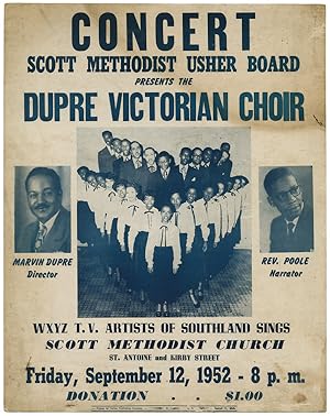 Seller image for CONCERT. SCOTT METHODIST USHER BOARD PRESENTS THE DUPRE VICTORIAN CHOIR for sale by William Reese Company - Americana
