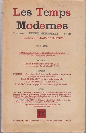 Les Temps Modernes. Revue Mensuelle. Juin 1951.