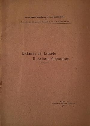 Imagen del vendedor de El Concierto Econmico con las Provincias Vascongadas y la Real Orden del Ministerio de Hacienda de 1 de septiembre de 1921. Dictamen del Letrado D. Antonio Goicoechea a la venta por Arriola Lerchundi