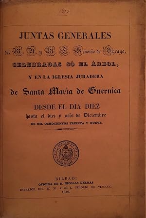 Imagen del vendedor de 1839 - Actas Juntas Generales de Vizcaya, diciembre 1839 a la venta por Arriola Lerchundi