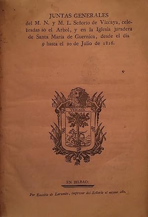Imagen del vendedor de 1816 - Actas Juntas Generales de Vizcaya, julio 1816 a la venta por Arriola Lerchundi