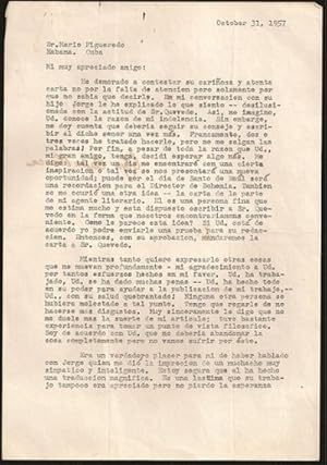 Letter from Olga Capablanca to Mario Figueredo