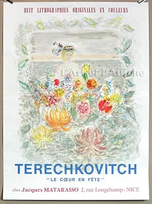 TERECHKOVITCH Le coeur en fête, Galerie MATARASSO Nice 1971, Affiche lithographique originale