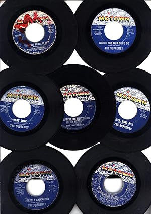 Seller image for Seven classic 45 rpm records by The Supremes including 'Where Did Our Love Go' and 'I Hear A Symphony' (45 RPM VINYL ROCK 'N ROLL / R&B 'SINGLES') for sale by Cat's Curiosities