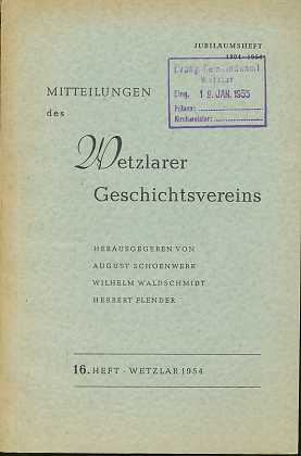 Mitteilungen des Wetzlarer Geschichtsvereins, Heft 16.,