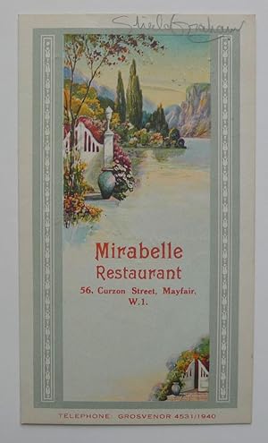Souvenir Menu from Mirabelle Restaurant, Mayfair, London 9 December 1949. Signed by members of th...