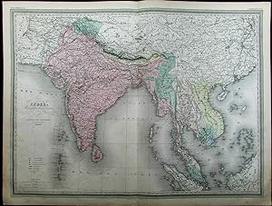 British India Nepal Tibet Burma Siam China Annam c.1865 Dufour old antique map