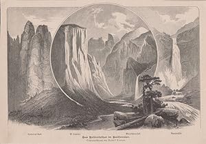 Orig. Holzstich: Das Yosemitethal in Kalifornien. Originalzeichnung von Rudolf Cronau.