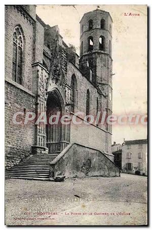 Carte Postale Ancienne L'Aude Montreal La Porte et le Clocher de l'Eglise