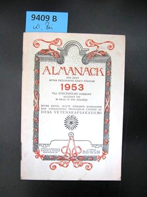 Almanack 1953. För Aret Efter Prälsarens Kristi Födelse 1953.