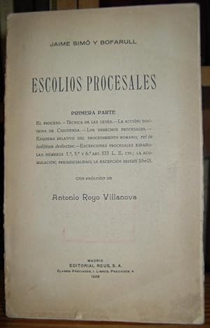 Imagen del vendedor de ESCOLIOS PROCESALES. Con prlogo de Antonio Royo Villanova a la venta por Fbula Libros (Librera Jimnez-Bravo)
