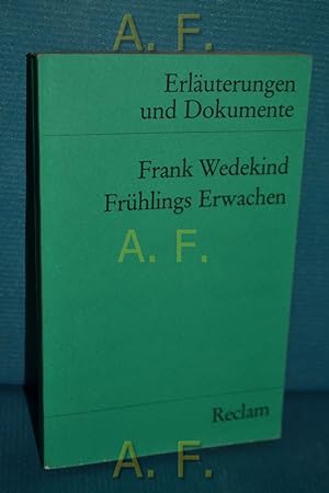Image du vendeur pour Frank Wedekind, Frhlings Erwachen. Erluterungen und Dokumente. Universal-Bibliothek Nr. 8151 mis en vente par Antiquarische Fundgrube e.U.