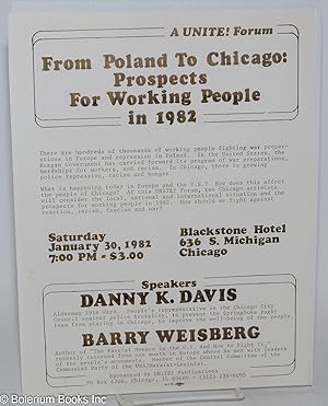 Imagen del vendedor de A UNITE! Forum: From Poland to Chicago: prospects for working people in 1982 [handbill] a la venta por Bolerium Books Inc.