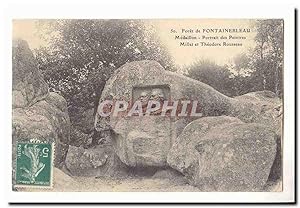 Carte Postale Ancienne forêt de Fontainebleau Medaillon Portrait des peintres Millet et Theodore ...