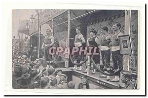 Carte Postale Ancienne Fête foraine La parade (tres animée) TOP (hommes forts)