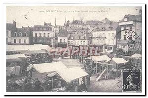 Reproduction Bolbec Carte Postale Ancienne La place Carnot un jour de marche