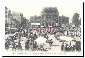 Cherbourg Carte Postale Ancienne La place du château et le théâtre un jour de marche (reproduction)